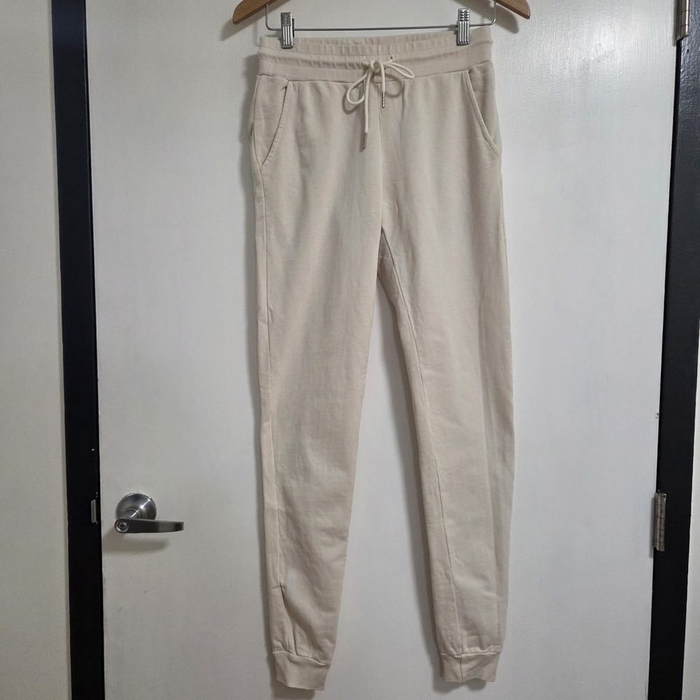 MATE Womens Organic Cotton Jogger Sweatpants Cream Beige Lounge XS Soft